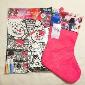 NEW Trolls Stocking & Velvet Poster Art Set
